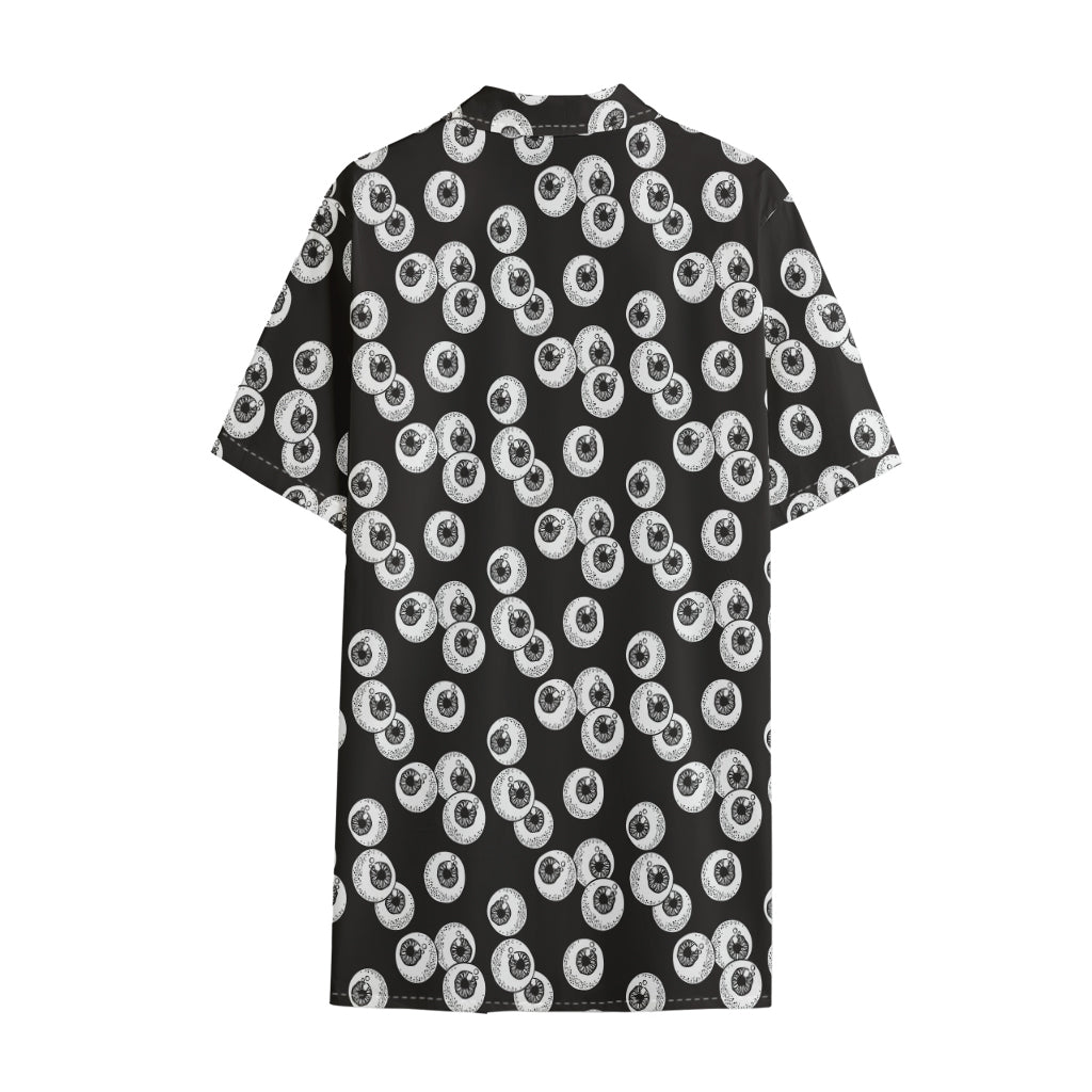 Black And White Eyeball Pattern Print Cotton Hawaiian Shirt