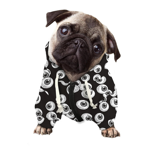 Black And White Eyeball Pattern Print Dog Zip Up Hoodie