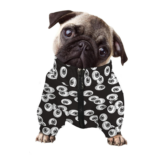 Black And White Eyeball Pattern Print Dog Zip Up Jacket