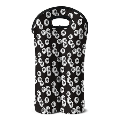 Black And White Eyeball Pattern Print Double Neoprene Wine Tote