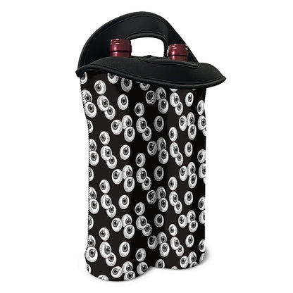 Black And White Eyeball Pattern Print Double Neoprene Wine Tote