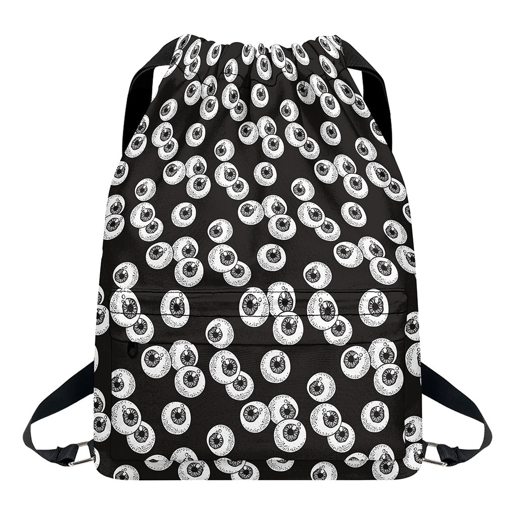Black And White Eyeball Pattern Print Drawstring Backpack
