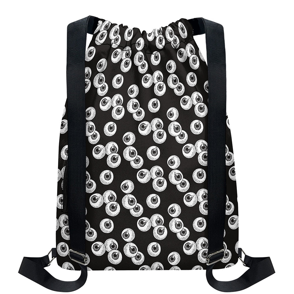 Black And White Eyeball Pattern Print Drawstring Backpack