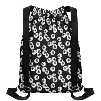 Black And White Eyeball Pattern Print Drawstring Backpack