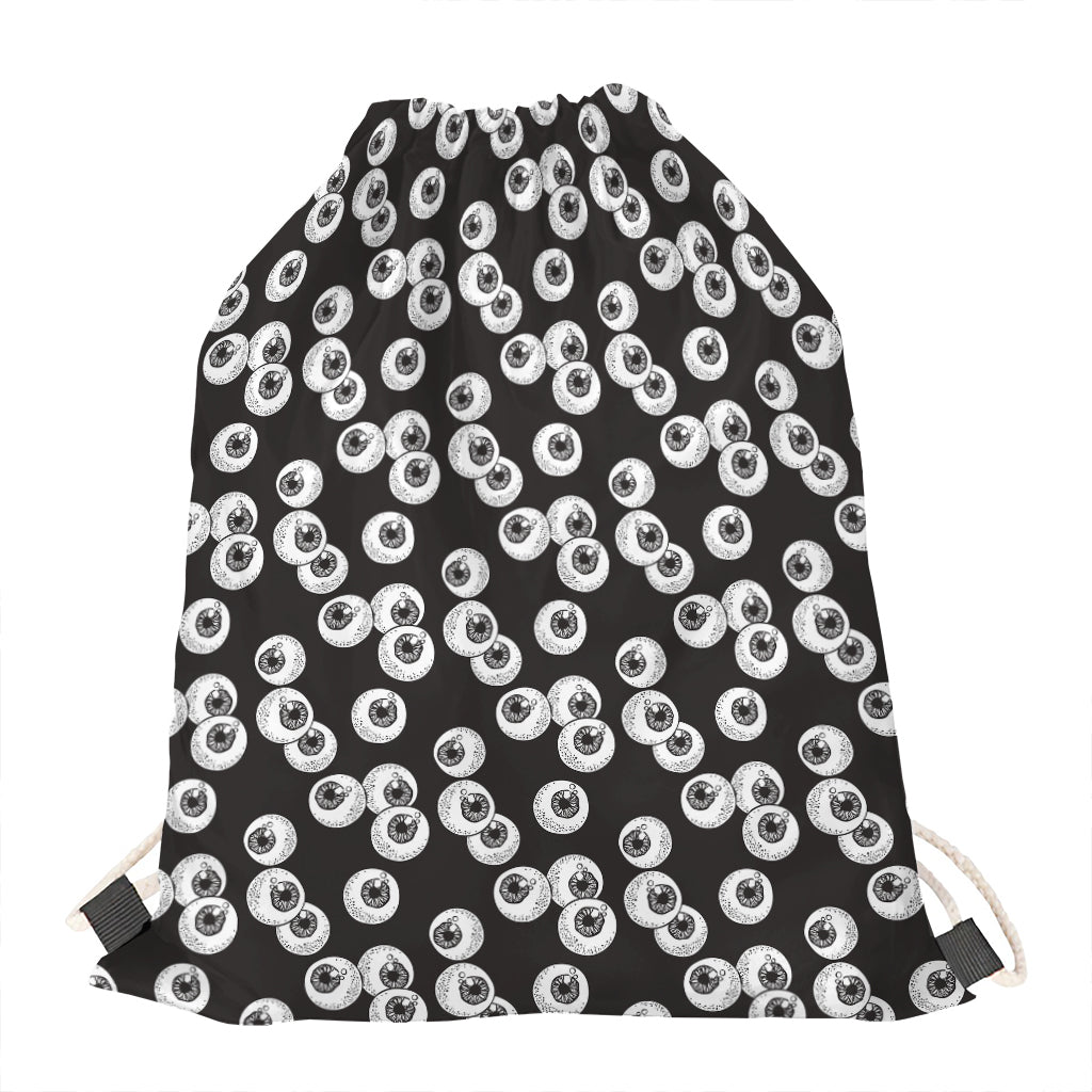 Black And White Eyeball Pattern Print Drawstring Bag