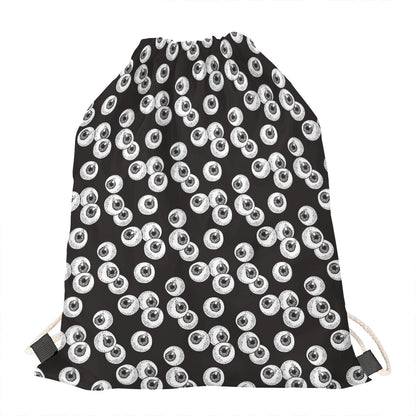 Black And White Eyeball Pattern Print Drawstring Bag