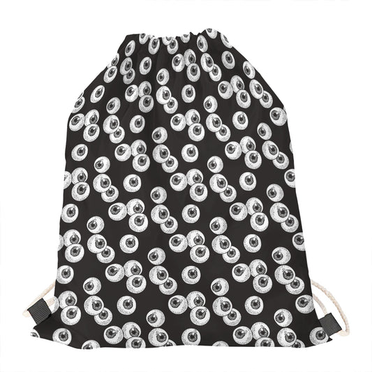 Black And White Eyeball Pattern Print Drawstring Bag