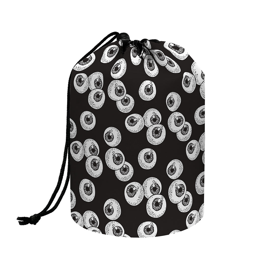 Black And White Eyeball Pattern Print Drawstring Makeup Bag