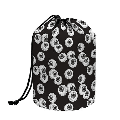 Black And White Eyeball Pattern Print Drawstring Makeup Bag