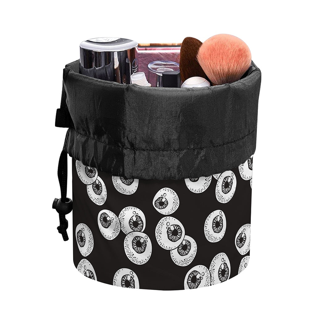 Black And White Eyeball Pattern Print Drawstring Makeup Bag