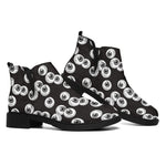 Black And White Eyeball Pattern Print Flat Ankle Boots
