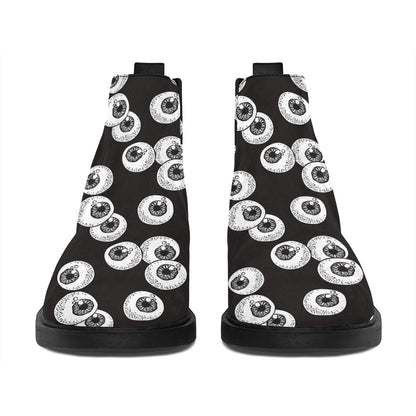 Black And White Eyeball Pattern Print Flat Ankle Boots