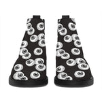 Black And White Eyeball Pattern Print Flat Ankle Boots