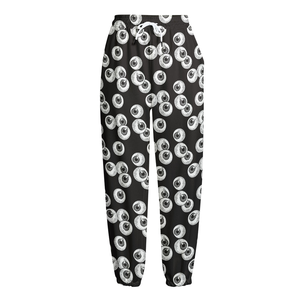 Black And White Eyeball Pattern Print Fleece Lined Knit Pants