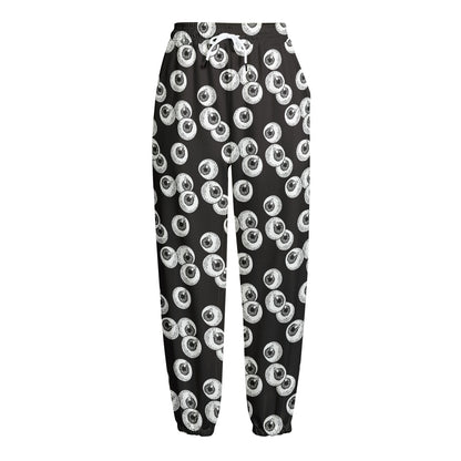 Black And White Eyeball Pattern Print Fleece Lined Knit Pants