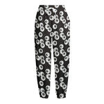 Black And White Eyeball Pattern Print Fleece Lined Knit Pants