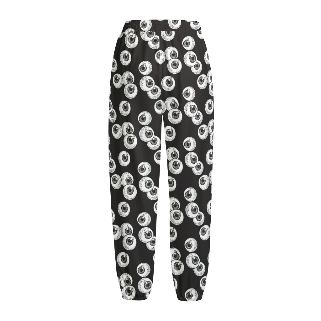 Black And White Eyeball Pattern Print Fleece Lined Knit Pants