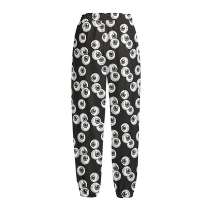 Black And White Eyeball Pattern Print Fleece Lined Knit Pants