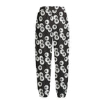 Black And White Eyeball Pattern Print Fleece Lined Knit Pants
