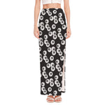 Black And White Eyeball Pattern Print High Slit Maxi Skirt