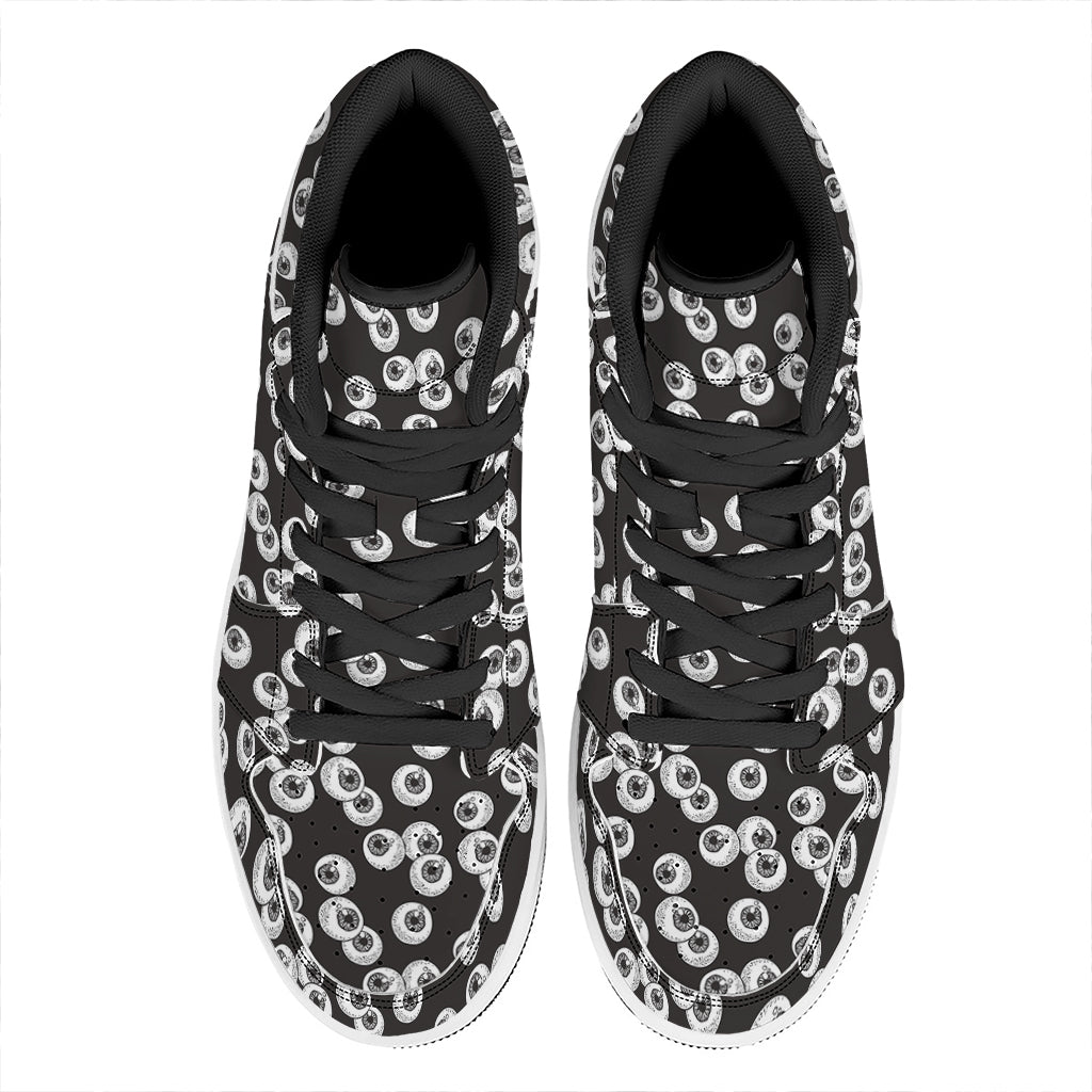 Black And White Eyeball Pattern Print High Top Leather Sneakers