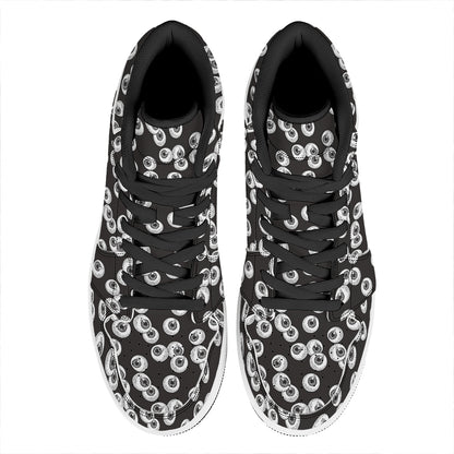 Black And White Eyeball Pattern Print High Top Leather Sneakers