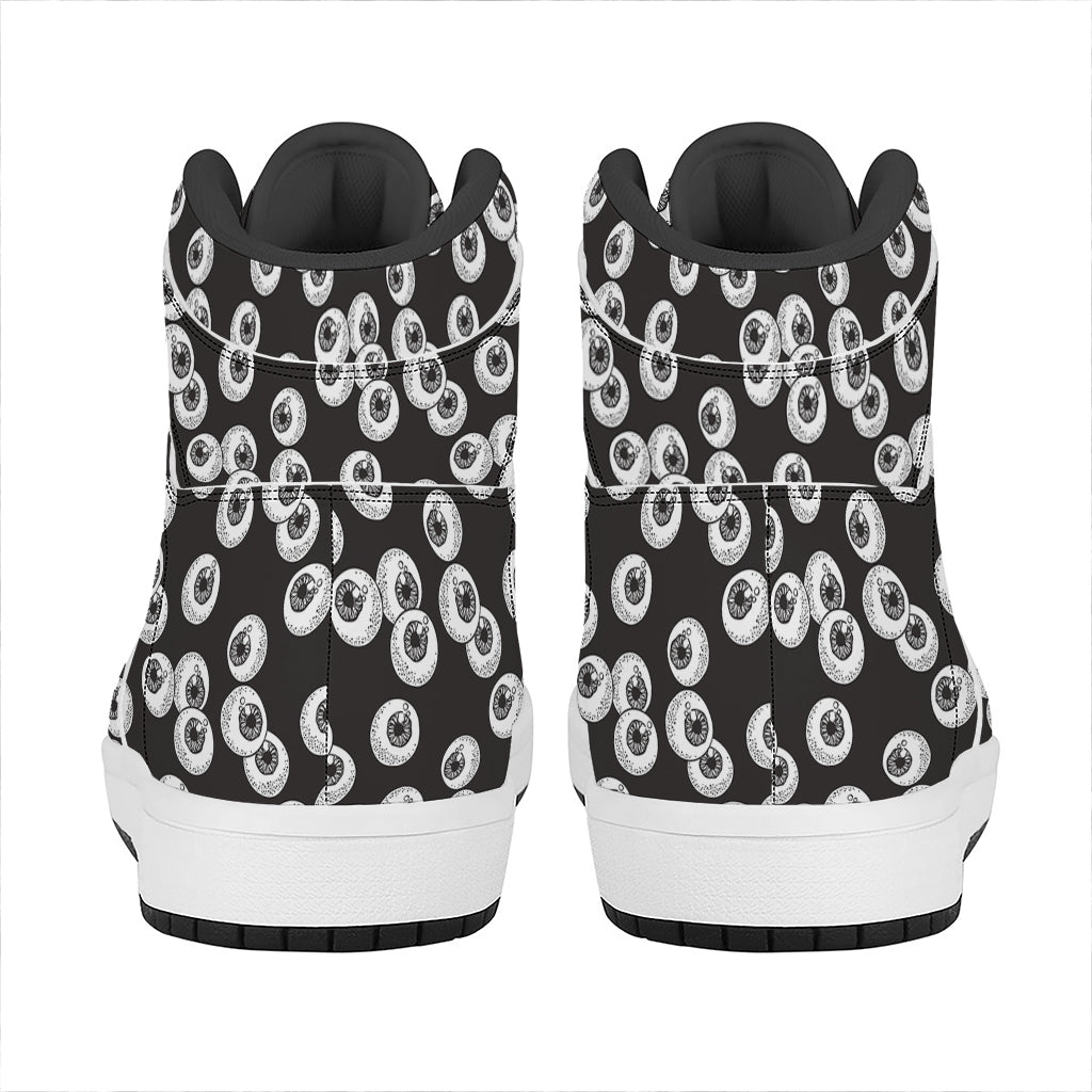 Black And White Eyeball Pattern Print High Top Leather Sneakers