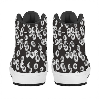 Black And White Eyeball Pattern Print High Top Leather Sneakers