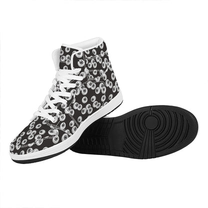 Black And White Eyeball Pattern Print High Top Leather Sneakers