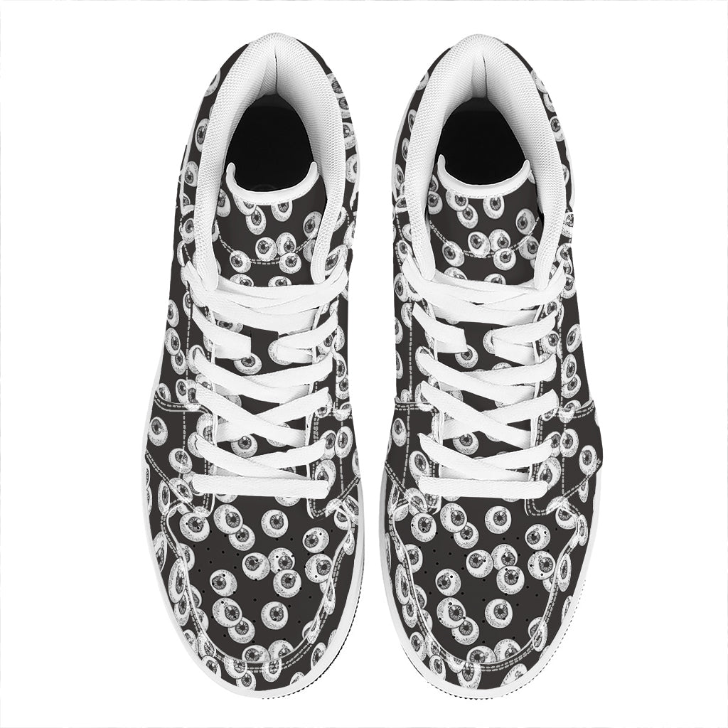 Black And White Eyeball Pattern Print High Top Leather Sneakers