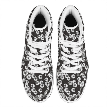 Black And White Eyeball Pattern Print High Top Leather Sneakers