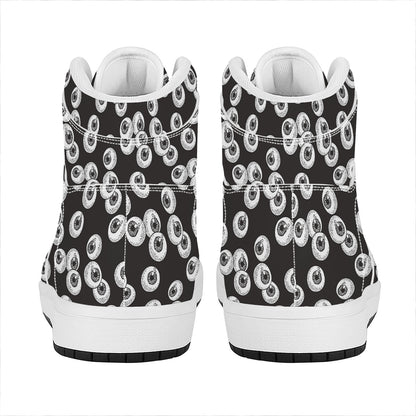 Black And White Eyeball Pattern Print High Top Leather Sneakers