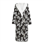 Black And White Eyeball Pattern Print Hooded Bathrobe