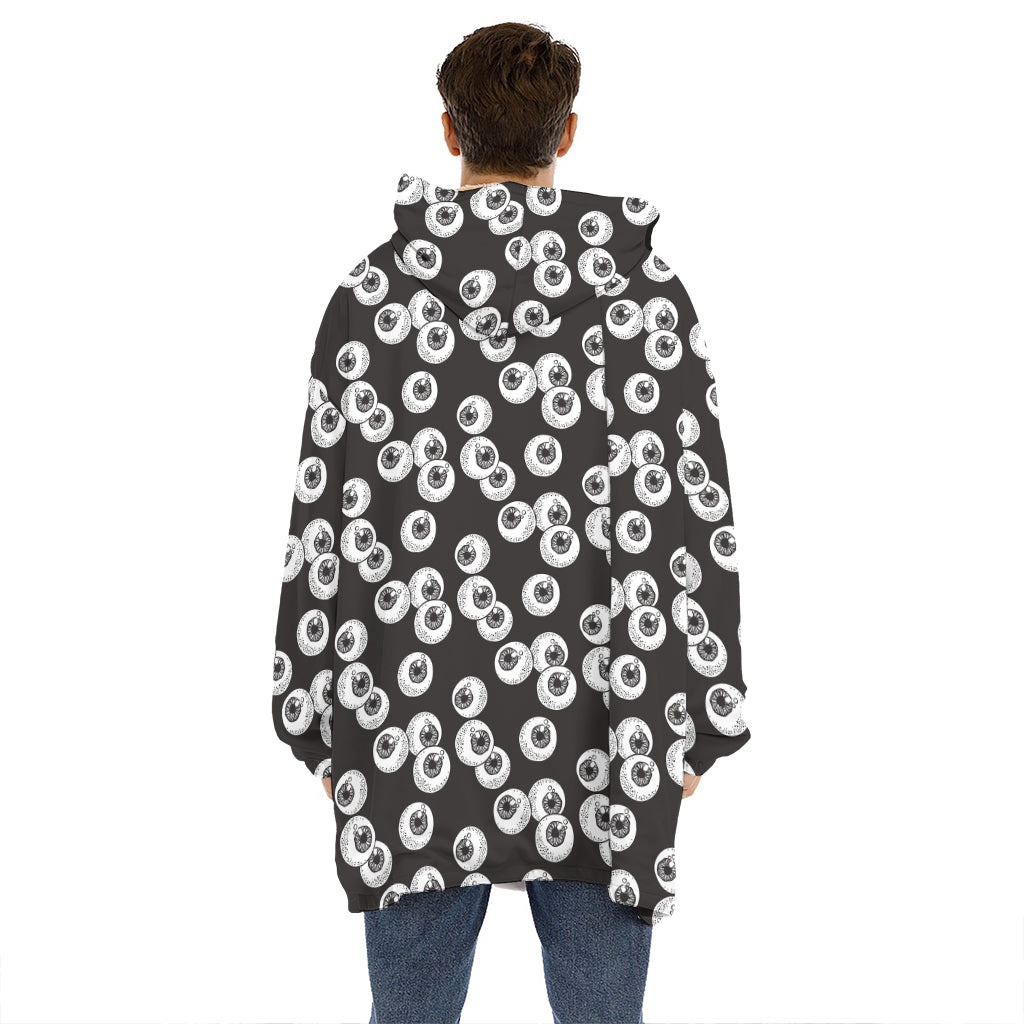 Black And White Eyeball Pattern Print Hoodie Blanket