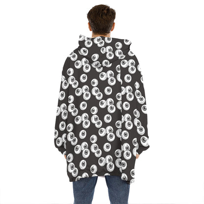 Black And White Eyeball Pattern Print Hoodie Blanket