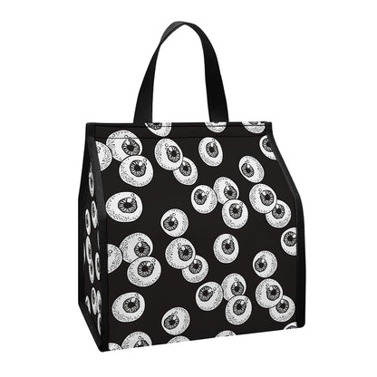 Black And White Eyeball Pattern Print Insulated Lunch Tote