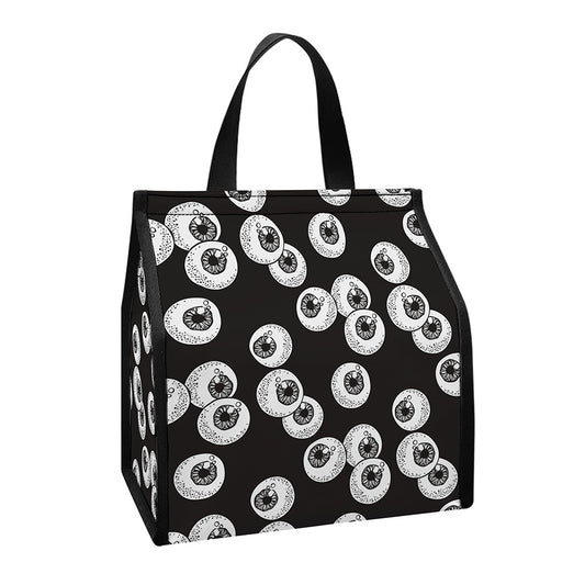 Black And White Eyeball Pattern Print Insulated Lunch Tote
