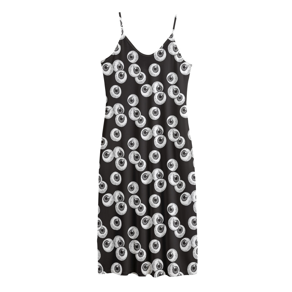Black And White Eyeball Pattern Print Jersey Midi Cami Dress