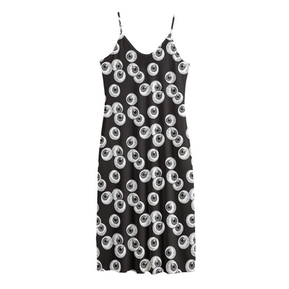 Black And White Eyeball Pattern Print Jersey Midi Cami Dress