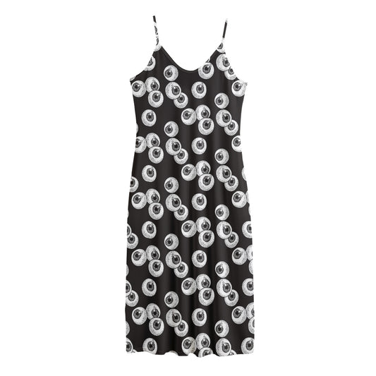 Black And White Eyeball Pattern Print Jersey Midi Cami Dress