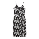 Black And White Eyeball Pattern Print Jersey Midi Cami Dress
