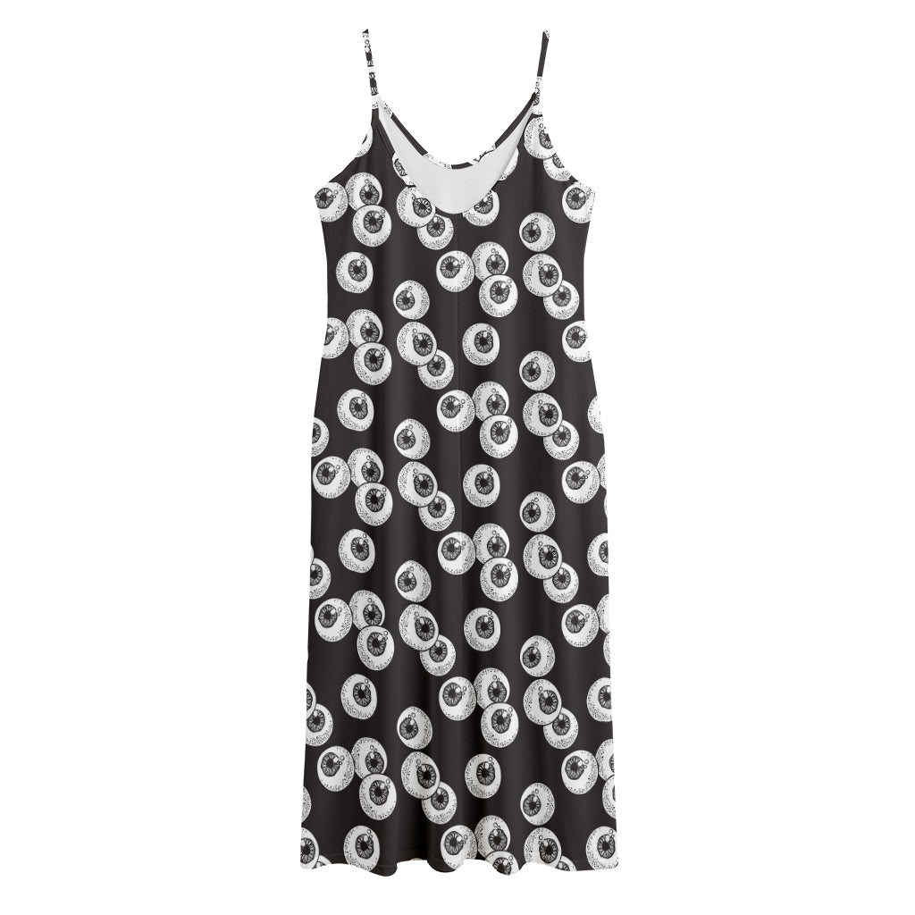 Black And White Eyeball Pattern Print Jersey Midi Cami Dress