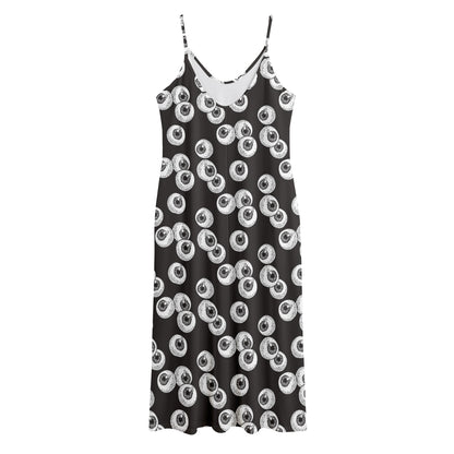 Black And White Eyeball Pattern Print Jersey Midi Cami Dress