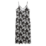 Black And White Eyeball Pattern Print Jersey Midi Cami Dress