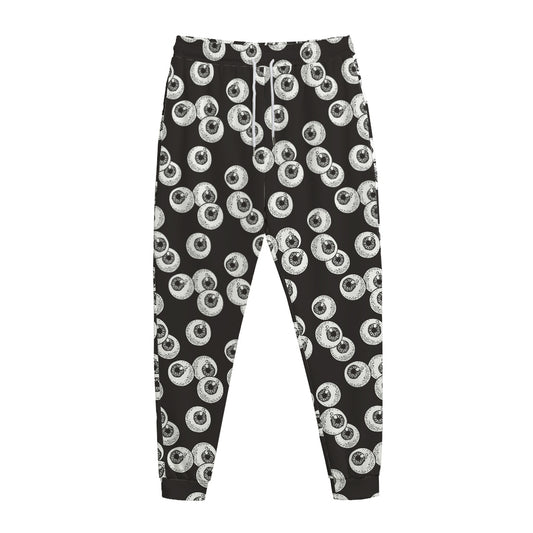 Black And White Eyeball Pattern Print Jogger Pants