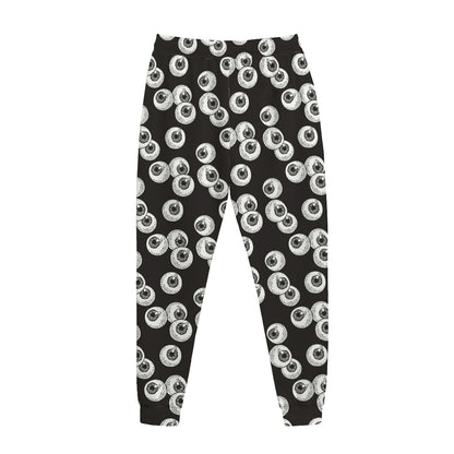 Black And White Eyeball Pattern Print Jogger Pants