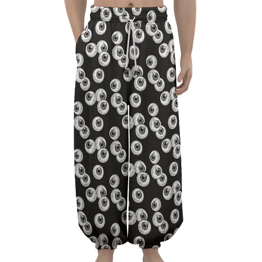 Black And White Eyeball Pattern Print Lantern Pants