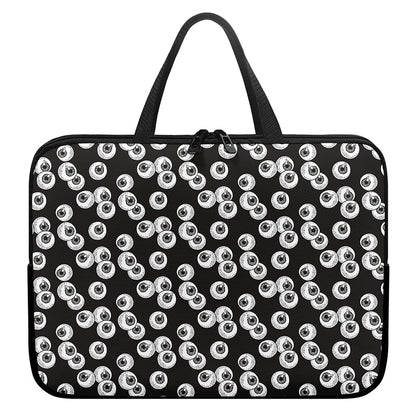 Black And White Eyeball Pattern Print Laptop Sleeve With Handle
