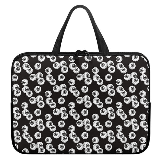 Black And White Eyeball Pattern Print Laptop Sleeve With Handle