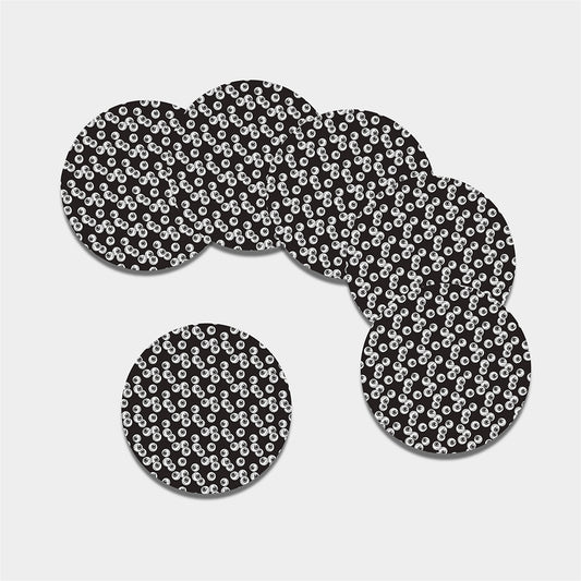 Black And White Eyeball Pattern Print Leather Coaster Set